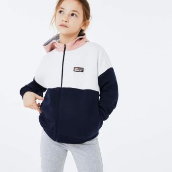 Lacoste SPORT Colorblock Fleece Sweatshirt - Mikiny Dětské Růžové / Bílé / Tmavě Blankyt Blankyt / Š